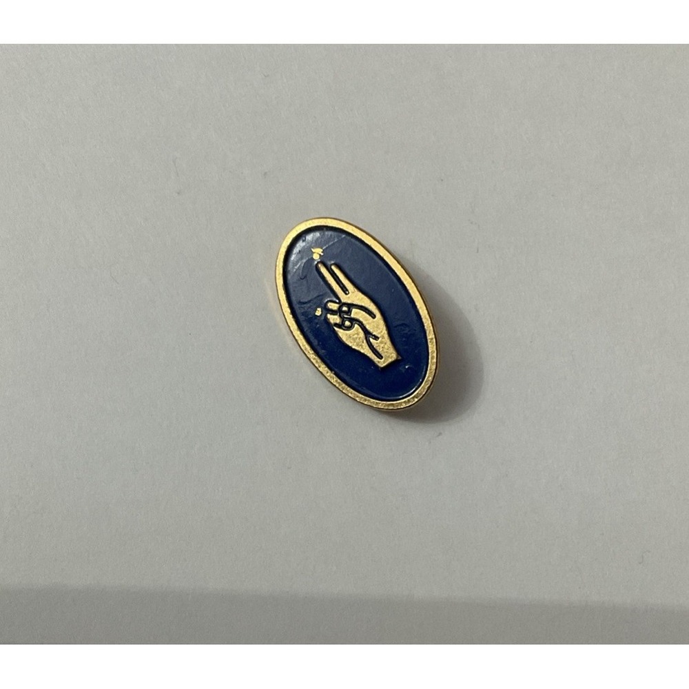 Vtg Girl Scout Brownies 2 Finger Salute Blue / Gold Lapel Pin Hat Pinback Brooch